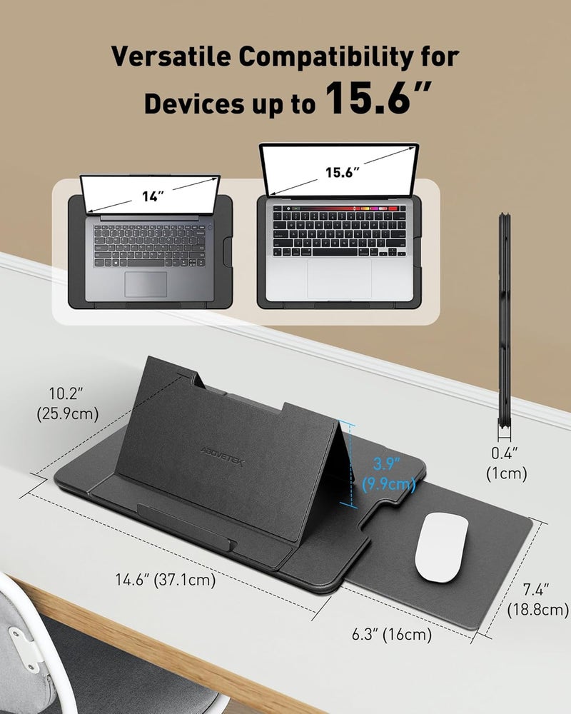 AboveTEK Adjustable Laptop Lap Desk, 3 Ergonomic Angles, PU Leather Non-Slip Surface, Heat Shield, Retractable Mouse Pad, Portable Laptop Lap pad Workstation for Bed, Sofa, Travel - Image 4
